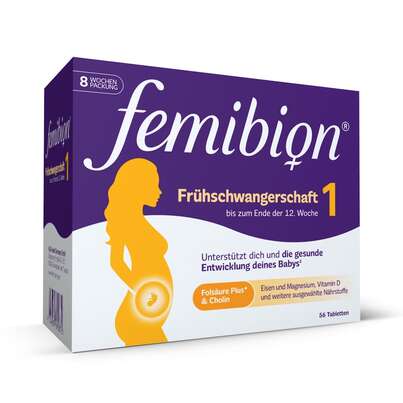 Sie sehen eine Packung Femibion® 1 Frühschwangerschaft, Produktbild: 01 Femibion® 1 Frühschwangerschaft, A-Nr.: 5204397 - 01