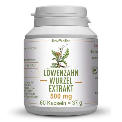 Sie sehen eine Packung Löwenzahnwurzel-Extrakt 500 mg 60 Kapseln, Produktbild: 01 Löwenzahnwurzel-Extrakt 500 mg 60 Kapseln, A-Nr.: 5053343 - 01