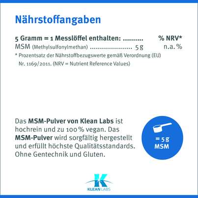 Sie sehen eine Packung MSM Pulver Klean Labs, Produktbild: 08 MSM Pulver Klean Labs, A-Nr.: 5747548 - 08