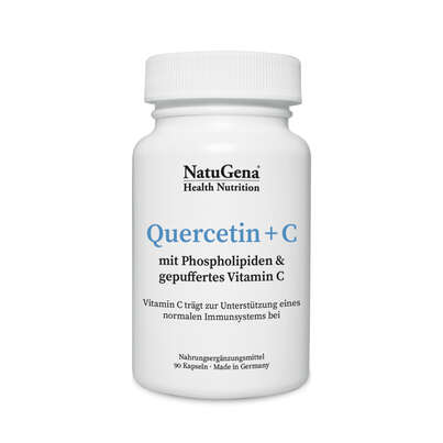 Sie sehen eine Packung NatuGena Quercetin + C Kapseln, Produktbild: 01 NatuGena Quercetin + C Kapseln, A-Nr.: 5814782 - 01
