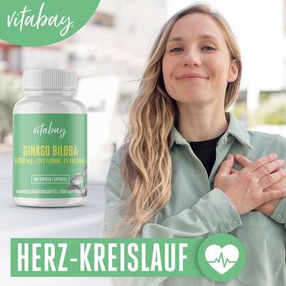 Sie sehen eine Packung Vitabay Ginkgo Biloba 6000 mg Kapseln, Produktbild: 03 Vitabay Ginkgo Biloba 6000 mg Kapseln, A-Nr.: 5881181 - 03