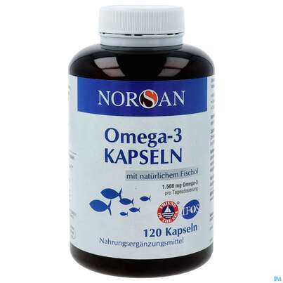 Sie sehen eine Packung Omega -3 Norsan Kapseln 120st, Produktbild: 01 Omega -3 Norsan Kapseln 120st, A-Nr.: 4552529 - 01