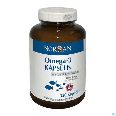 Sie sehen eine Packung Omega -3 Norsan Kapseln 120st, Produktbild: 03 Omega -3 Norsan Kapseln 120st, A-Nr.: 4552529 - 03