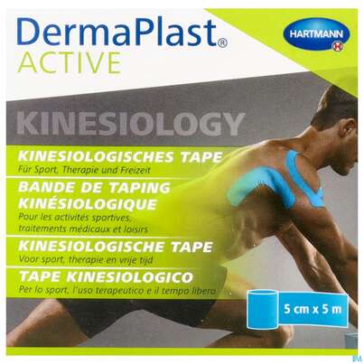 Sie sehen eine Packung Tape Kinesiologisch Dermaplast Active 5cmx 5m Blau 1st, Produktbild: 02 Tape Kinesiologisch Dermaplast Active 5cmx 5m Blau 1st, A-Nr.: 4749114 - 02