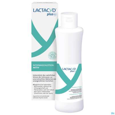 Sie sehen eine Packung Lactacyd Intimwaschlotion +aktiv Lactacyd Plus Antibakteriell 250ml, Produktbild: 04 Lactacyd Intimwaschlotion +aktiv Lactacyd Plus Antibakteriell 250ml, A-Nr.: 5605044 - 04