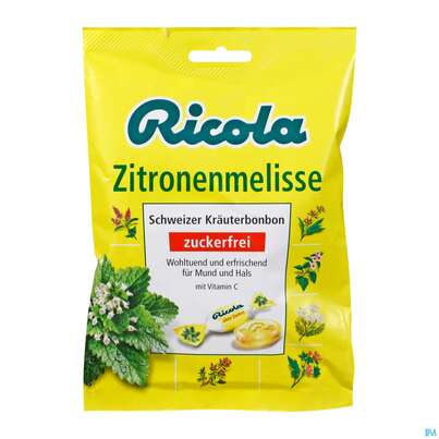 Sie sehen eine Packung Ricola Zuckerfrei Zitronenmelisse Beute 75g, Produktbild: 01 Ricola Zuckerfrei Zitronenmelisse Beute 75g, A-Nr.: 5627382 - 01