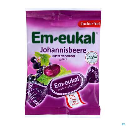 Sie sehen eine Packung Em-eukal Bonbons Zuckerfrei Johannisbeere Gefue 75g, Produktbild: 01 Em-eukal Bonbons Zuckerfrei Johannisbeere Gefue 75g, A-Nr.: 3257998 - 01
