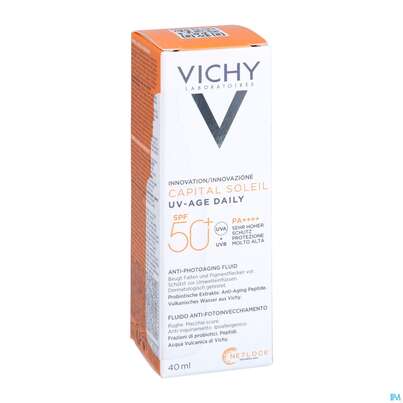 Sie sehen eine Packung Sonnenprodukte Vichy/capital Soleil Gesichtscreme Uv-age Lsf50+ 40ml, Produktbild: 03 Sonnenprodukte Vichy/capital Soleil Gesichtscreme Uv-age Lsf50+ 40ml, A-Nr.: 5360950 - 03