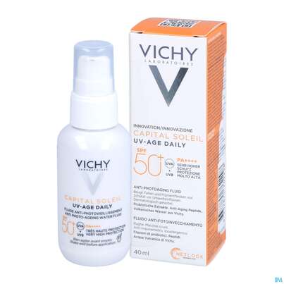 Sie sehen eine Packung Sonnenprodukte Vichy/capital Soleil Gesichtscreme Uv-age Lsf50+ 40ml, Produktbild: 04 Sonnenprodukte Vichy/capital Soleil Gesichtscreme Uv-age Lsf50+ 40ml, A-Nr.: 5360950 - 04