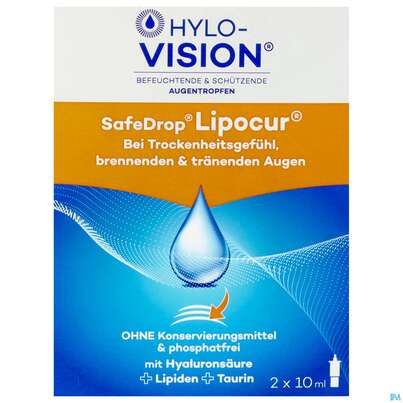 Sie sehen eine Packung Augentropfen Hylo-vision Safe Drop Lipocur 10ml 2st, Produktbild: 01 Augentropfen Hylo-vision Safe Drop Lipocur 10ml 2st, A-Nr.: 5381573 - 01