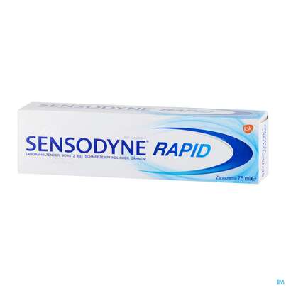 Sie sehen eine Packung Zahnpaste Sensodyne Rapid 75ml, Produktbild: 02 Zahnpaste Sensodyne Rapid 75ml, A-Nr.: 3461003 - 02