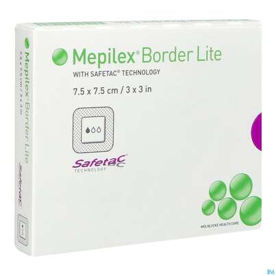 Sie sehen eine Packung Wundverband Mepilex Silikon Border/flex/lite 7,5x 7,5cm 5st, Produktbild: 04 Wundverband Mepilex Silikon Border/flex/lite 7,5x 7,5cm 5st, A-Nr.: 3067849 - 04