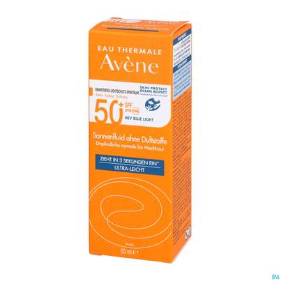 Sie sehen eine Packung Avène Sonnenfluid Spf 50+ Ohne Duftstoffe 50ml, Produktbild: 06 Avène Sonnenfluid Spf 50+ Ohne Duftstoffe 50ml, A-Nr.: 5597178 - 06