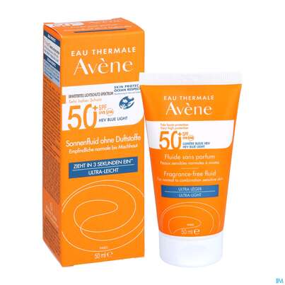 Sie sehen eine Packung Avène Sonnenfluid Spf 50+ Ohne Duftstoffe 50ml, Produktbild: 10 Avène Sonnenfluid Spf 50+ Ohne Duftstoffe 50ml, A-Nr.: 5597178 - 10
