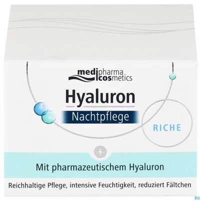 Sie sehen eine Packung Hyaluron Nachtpflege Riche Tg 50ml, Produktbild: 01 Hyaluron Nachtpflege Riche Tg 50ml, A-Nr.: 4914754 - 01