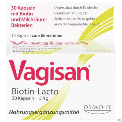 Sie sehen eine Packung Vagisan Kapseln Milchsaeure +biotin 30st, Produktbild: 01 Vagisan Kapseln Milchsaeure +biotin 30st, A-Nr.: 4404094 - 01