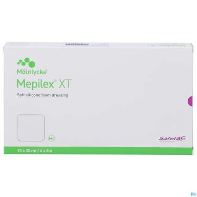 Sie sehen eine Packung Wundverband Mepilex/xt Silikon 10x20cm 5st, Produktbild: 01 Wundverband Mepilex/xt Silikon 10x20cm 5st, A-Nr.: 4301572 - 01