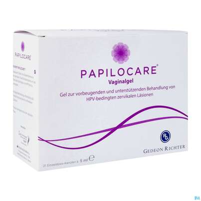 Sie sehen eine Packung Vaginal Gel Papilocare 5ml Einzeldosiskanuelen 21st, Produktbild: 02 Vaginal Gel Papilocare 5ml Einzeldosiskanuelen 21st, A-Nr.: 4985441 - 02