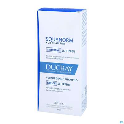 Sie sehen eine Packung Ducray Squanorm Antischuppen-shampoo Trockene Schuppen 200ml, Produktbild: 02 Ducray Squanorm Antischuppen-shampoo Trockene Schuppen 200ml, A-Nr.: 4286453 - 02