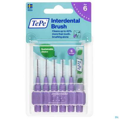 Sie sehen eine Packung Tepe Interdentalbuersten 1,1mm Lila 6st, Produktbild: 01 Tepe Interdentalbuersten 1,1mm Lila 6st, A-Nr.: 3698484 - 01