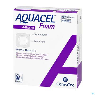 Sie sehen eine Packung Convatec Aquacel Foam (7x7 Cm) 10x10 Cm, Produktbild: 04 Convatec Aquacel Foam (7x7 Cm) 10x10 Cm, A-Nr.: 4039223 - 04