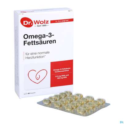 Sie sehen eine Packung Omega -3 Fettsaeuren Kapseln Dr.wolz Nr 60593 60st, Produktbild: 05 Omega -3 Fettsaeuren Kapseln Dr.wolz Nr 60593 60st, A-Nr.: 3693506 - 05