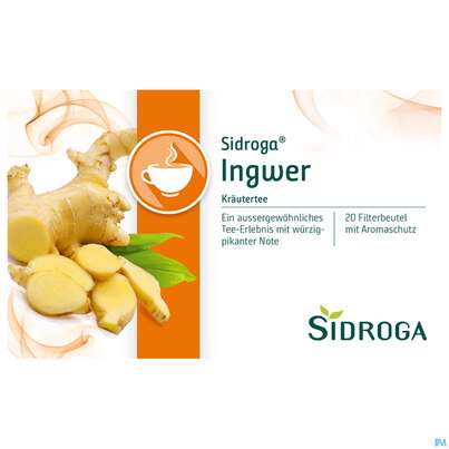 Sie sehen eine Packung Sidroga Tee Doppelkammerbeutel Ingwer 20st, Produktbild: 01 Sidroga Tee Doppelkammerbeutel Ingwer 20st, A-Nr.: 3620163 - 01