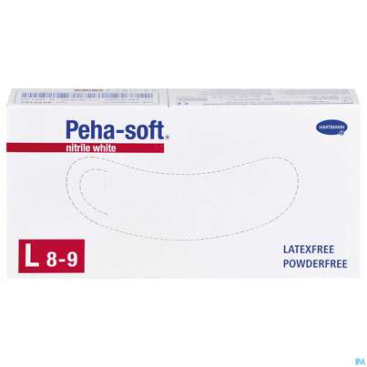Sie sehen eine Packung Untersuchungshandschuhe Peha/soft/puderfrei Nitrile Unsteril White L 100st, Produktbild: 01 Untersuchungshandschuhe Peha/soft/puderfrei Nitrile Unsteril White L 100st, A-Nr.: 3994107 - 01
