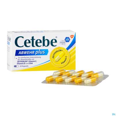 Sie sehen eine Packung Cetebe Abwehr Plus Kapseln 30st, Produktbild: 06 Cetebe Abwehr Plus Kapseln 30st, A-Nr.: 4171081 - 06