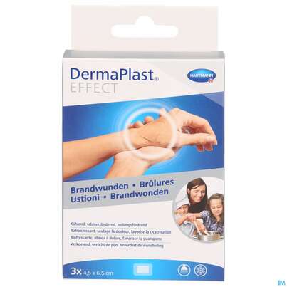 Sie sehen eine Packung Dermaplast Brandwundenpflaster 4,5x 6,5cm 3st, Produktbild: 01 Dermaplast Brandwundenpflaster 4,5x 6,5cm 3st, A-Nr.: 3478340 - 01