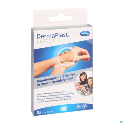 Sie sehen eine Packung Dermaplast Brandwundenpflaster 4,5x 6,5cm 3st, Produktbild: 03 Dermaplast Brandwundenpflaster 4,5x 6,5cm 3st, A-Nr.: 3478340 - 03