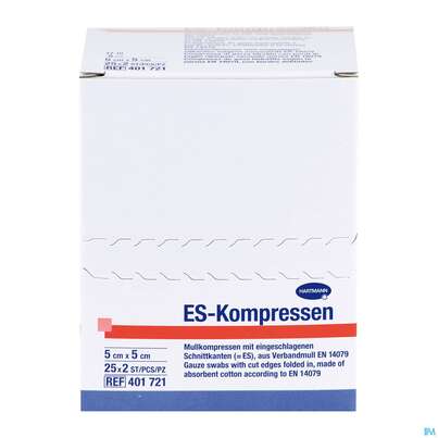Sie sehen eine Packung Mullkompressen-es Hartmann/steril 8fach 17faedig 5x 5cm 25x2 50st, Produktbild: 04 Mullkompressen-es Hartmann/steril 8fach 17faedig 5x 5cm 25x2 50st, A-Nr.: 1152841 - 04