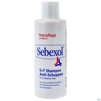 Sie sehen eine Packung Shampoon Sebexol S+t Antischuppen 150ml, Produktbild: 01 Shampoon Sebexol S+t Antischuppen 150ml, A-Nr.: 1758331 - 01