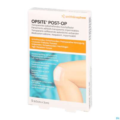 Sie sehen eine Packung Wundverband Opsite Post-op 5x 6,5cm 5st, Produktbild: 05 Wundverband Opsite Post-op 5x 6,5cm 5st, A-Nr.: 1713475 - 05