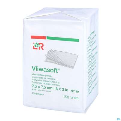 Sie sehen eine Packung Vlieskompressen Vliwasoft 4fach/unsteril Lose 7,5x 7,5cm 100st, Produktbild: 04 Vlieskompressen Vliwasoft 4fach/unsteril Lose 7,5x 7,5cm 100st, A-Nr.: 1017008 - 04