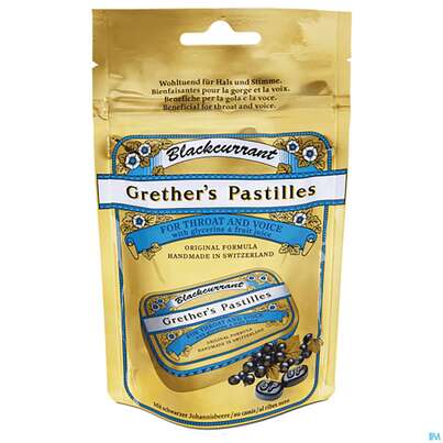 Sie sehen eine Packung Grether's Pastilles Blackcurrant Zuckerhaltig 100g, Produktbild: 01 Grether's Pastilles Blackcurrant Zuckerhaltig 100g, A-Nr.: 2969739 - 01