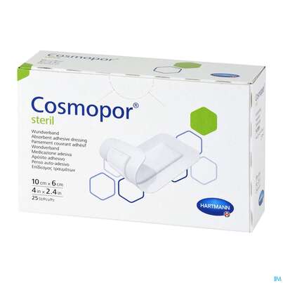 Sie sehen eine Packung Wundverband Cosmopor Steril Selbstklebend 6x 10cm 25st, Produktbild: 05 Wundverband Cosmopor Steril Selbstklebend 6x 10cm 25st, A-Nr.: 1526069 - 05