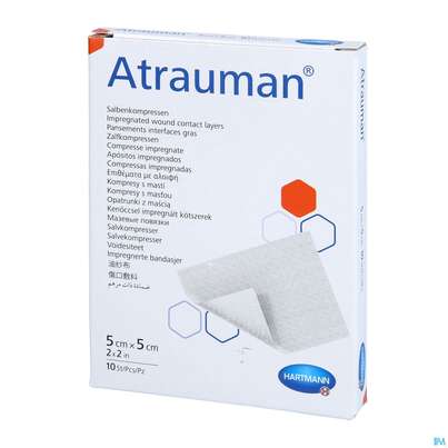 Sie sehen eine Packung Wundauflagen Atrauman Salbenvlies Wirkstofffr Steril 5x 5cm 10st, Produktbild: 03 Wundauflagen Atrauman Salbenvlies Wirkstofffr Steril 5x 5cm 10st, A-Nr.: 1520061 - 03