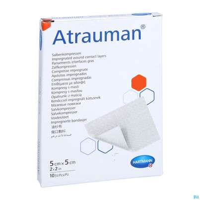 Sie sehen eine Packung Wundauflagen Atrauman Salbenvlies Wirkstofffr Steril 5x 5cm 10st, Produktbild: 02 Wundauflagen Atrauman Salbenvlies Wirkstofffr Steril 5x 5cm 10st, A-Nr.: 1520061 - 02