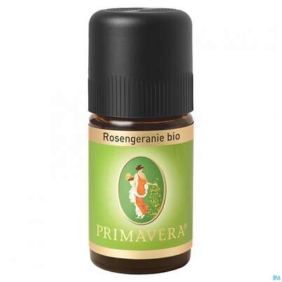 Sie sehen eine Packung Aetherische Oele Primavera Rosengeranie Bio 5ml, Produktbild: 01 Aetherische Oele Primavera Rosengeranie Bio 5ml, A-Nr.: 2305318 - 01