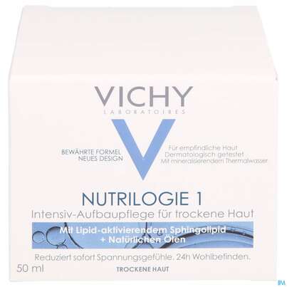 Sie sehen eine Packung Vichy Nutrilogie 1 Trockene Haut 50ml, Produktbild: 01 Vichy Nutrilogie 1 Trockene Haut 50ml, A-Nr.: 2297949 - 01