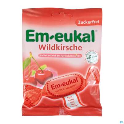 Sie sehen eine Packung Em-eukal Bonbons Zuckerfrei Wildkirsche 75g, Produktbild: 01 Em-eukal Bonbons Zuckerfrei Wildkirsche 75g, A-Nr.: 2755091 - 01
