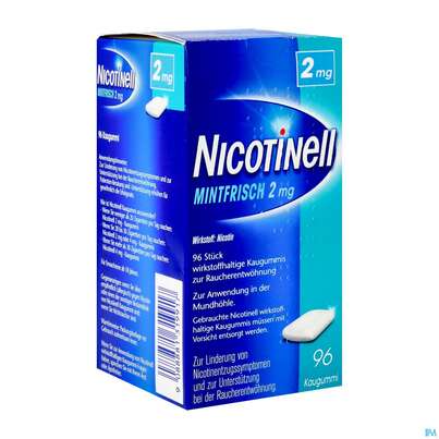 Sie sehen eine Packung Nicotinell Wirkstoffhaltige Kaugummis Z.raucherentwoehnung Mintfrisch 2mg 96st, Produktbild: 04 Nicotinell Wirkstoffhaltige Kaugummis Z.raucherentwoehnung Mintfrisch 2mg 96st, A-Nr.: 1319910 - 04