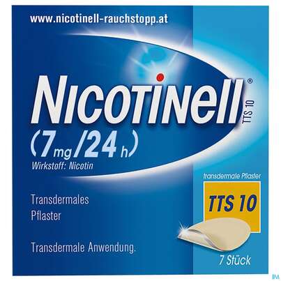Sie sehen eine Packung Nicotinell Transdermale Pflaster Tts 10 ( 7mg/24h) 7st, Produktbild: 01 Nicotinell Transdermale Pflaster Tts 10 ( 7mg/24h) 7st, A-Nr.: 1254493 - 01