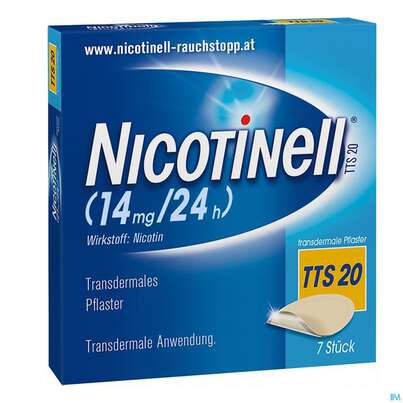 Sie sehen eine Packung Nicotinell Transdermale Pflaster Tts 20 (14mg/24h) 7st, Produktbild: 03 Nicotinell Transdermale Pflaster Tts 20 (14mg/24h) 7st, A-Nr.: 1254524 - 03