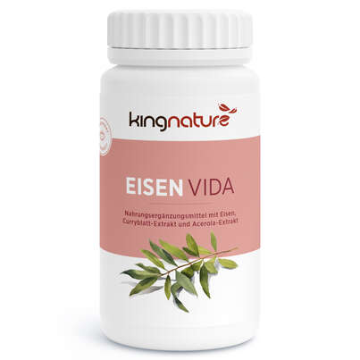 Sie sehen eine Packung KINGNATURE Eisen Vida Kaps 21 mg Ds 100 Stk, Produktbild: 01 KINGNATURE Eisen Vida Kaps 21 mg Ds 100 Stk, A-Nr.: 5214697 - 01