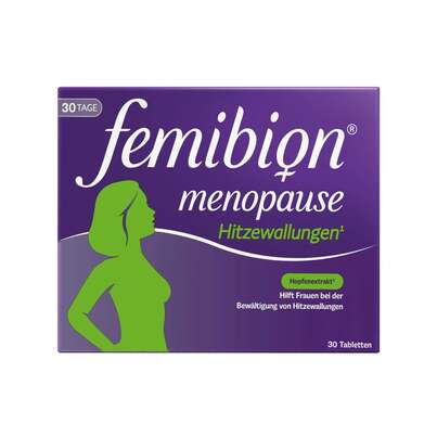 Sie sehen eine Packung Femibion® Menopause Hitzewallungen, Produktbild: 01 Femibion® Menopause Hitzewallungen, A-Nr.: 5838297 - 01