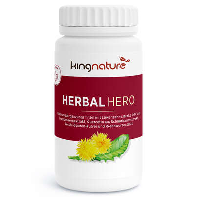 Sie sehen eine Packung KINGNATURE HERBAL HERO KAPS, Produktbild: 01 KINGNATURE HERBAL HERO KAPS, A-Nr.: 5888378 - 01