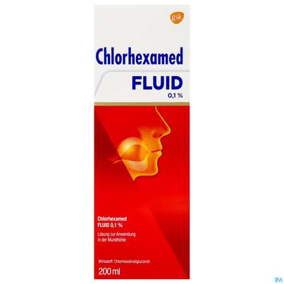 Sie sehen eine Packung Chlorhexamed Fluid 0,1% 200ml, Produktbild: 02 Chlorhexamed Fluid 0,1% 200ml, A-Nr.: 0713958 - 02