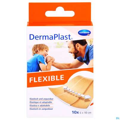 Sie sehen eine Packung Dermaplast Flexible 6x 10cm 10st, Produktbild: 01 Dermaplast Flexible 6x 10cm 10st, A-Nr.: 3047166 - 01